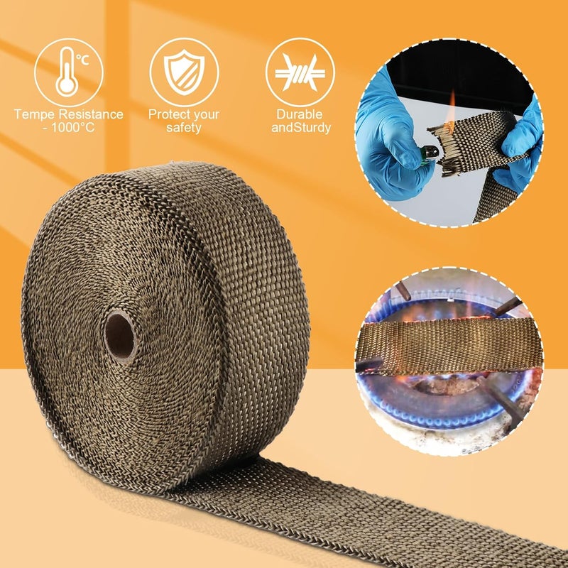 Tooomplus Exhaust Heat Wrap, 2'' x 50' Fiberglass Heat Shield Tape, Heat Wrap for Exhaust Pipes with 15pcs Stainless Steel Ties for Motorcycle Car Truck - Image 4